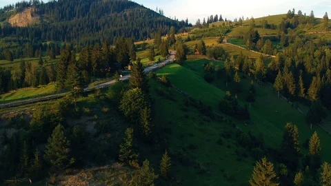 Aerial view of mountain road Stock Footage 94038752