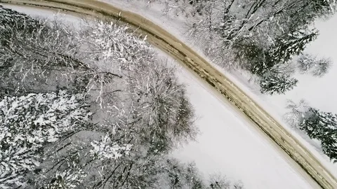 Aerial view of the mountain road, winter. Stock Footage 71835637