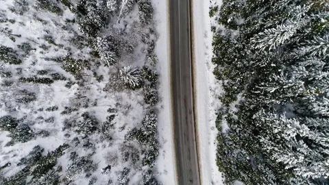 Aerial view of the mountain road, winter. Stock Footage 71836033