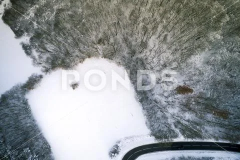 Aerial view of a mountain road in winter in Austria taken with a copter, drone Stock Photos