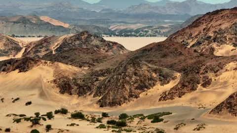Aerial view of the mountain rock formations in Namibia, Africa. Stock Footage 299843730
