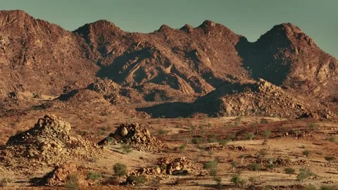 Aerial view of the mountain rock formations in Namibia, Africa. Stock Footage 299845685