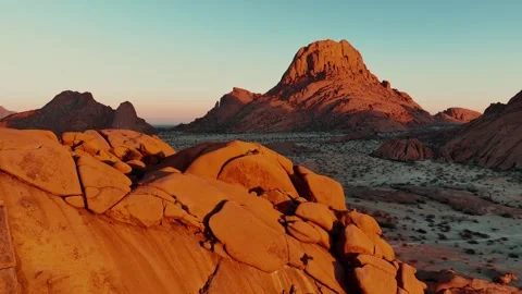 Aerial view of the mountain rock formations in Namibia, Africa. Stock Footage 299846776