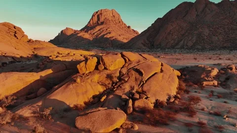 Aerial view of the mountain rock formations in Namibia, Africa. Stock Footage 299847196