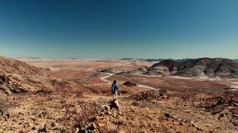 Aerial view of the mountain rock formations in Namibia, Africa. Stock Footage 299924416