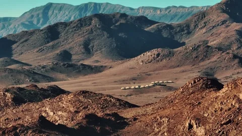 Aerial view of the mountain rock formations in Namibia, Africa. Stock Footage 299926357