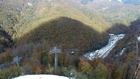 Aerial view of mountain ski resort and Cable car Video stock 102482178