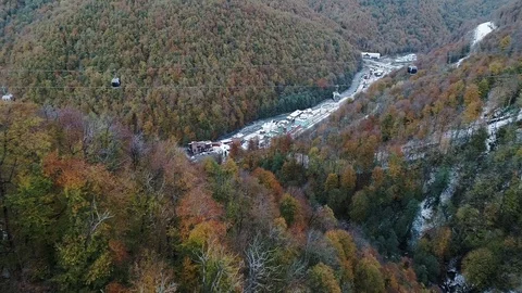 Aerial view of mountain ski resort and Cable car Vidéo 102482258