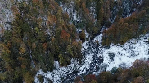 Aerial view of mountain ski resort and Cable car Stockbeeldmateriaal 102484012