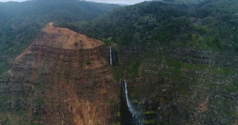 Aerial view of a mountain with a small waterfall, hawaii Stock Footage 135264230