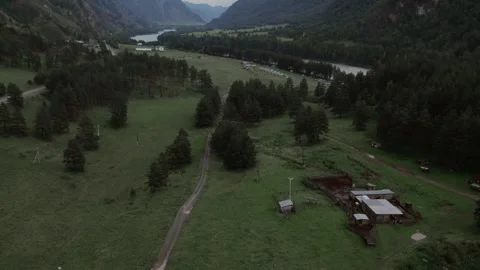 Aerial view of Mountain Spirits Gorge valley and river in Altai Mountains Stock Footage 336296306