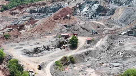 Aerial view of mountain stone mining for building foundations Stock-Footage 340641870