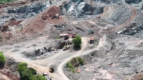 Aerial view of mountain stone mining for building foundations Stock-Footage 340641982