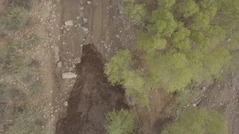Aerial view of the mountain stream after heavy rains Dothar Province Video stock 106938127
