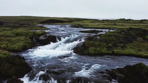 Aerial view of mountain stream in the highlands of southern Iceland. Stock Footage 154461065