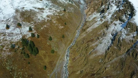 Aerial View of a Mountain Stream in North Caucasus, Russia Stock Footage 320856261