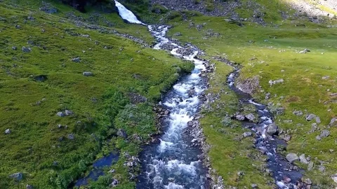 Aerial view of mountain stream in the valley. Norway Geiranger Vídeos de archivo 79630062