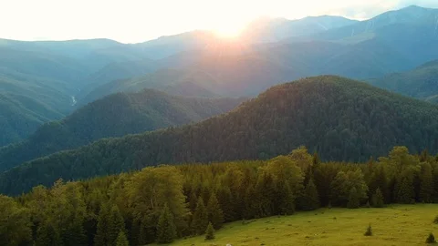 Aerial view of a mountain sunset Stock Footage 91831141