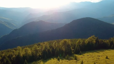 Aerial view of a mountain sunset Stock Footage 91831249