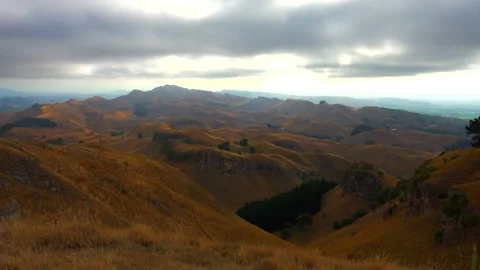 Aerial view from the mountain Te Mata Peak to the mountain ranges Stock Footage 131774111