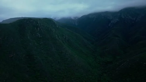 Aerial view of a mountain valley and dam under storm clouds Stock Footage 342336132