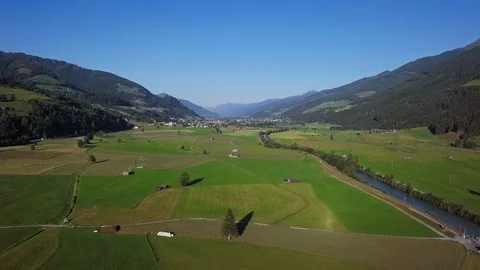 Aerial view of mountain valley in Austrian Alps Stock Footage 113520085