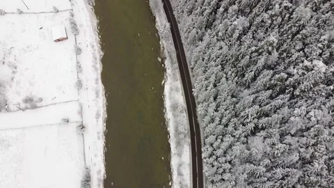 Aerial View With Mountain Valley River And Road Stock Footage 166456094