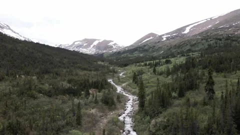 Aerial view of mountain valley stream in northern Canada Stock Footage 137867612