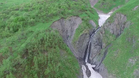 Aerial view of mountain waterfall in the form of heart Stock-Footage 77180702
