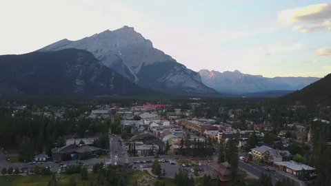 Aerial view of mountainous Banff, Alberta, Canada Stock Footage