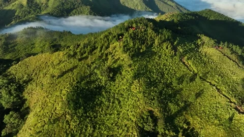 Aerial View of Mountains Above the Clouds at Sunrise Stock Footage 244755433