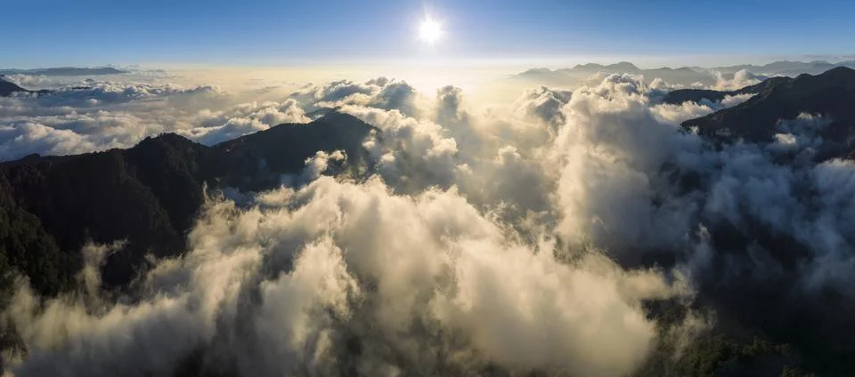 Aerial view of mountains and clouds at sunset in summer. Hehuan Mountain, Tai Stock Photos