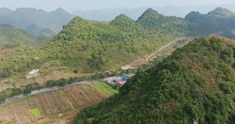 Aerial view of mountains and corn fiellds in Quan Ba, Ha Giang, Vietnam Video stock 329042069