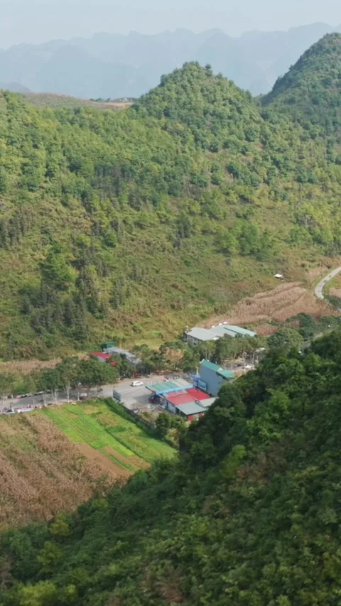 Aerial view of mountains and corn fiellds in Quan Ba, Ha Giang, Vietnam Video stock 329255771