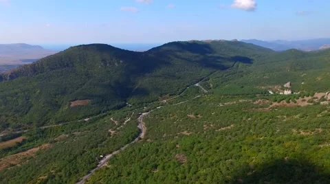 Aerial view of mountains and forests of Sudak area of Crimea, Russia Stock Footage 68214937