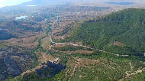 Aerial view of mountains and forests of Sudak area of Crimea, Russia Stock Footage 68214940