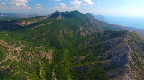 Aerial view of mountains and forests of Sudak area of Crimea, Russia Stock Footage 68214972