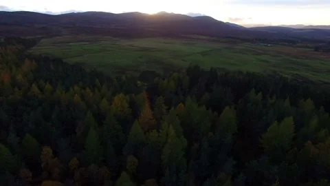 Aerial view of mountains and pine forest Scottish Highlands Stock Footage 168559776