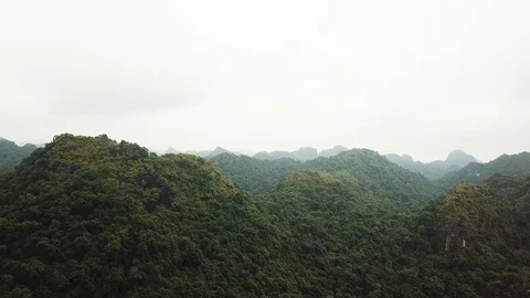 Aerial View of mountains in Cat Ba National Park, Vietnam Stock Footage 92355275