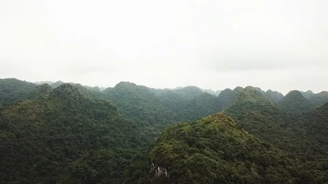 Aerial View of mountains in Cat Ba National Park, Vietnam Stock Footage 92355307