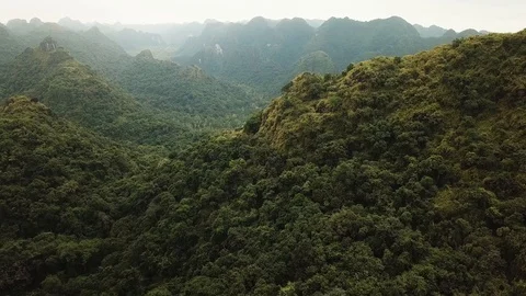 Aerial View of mountains in Cat Ba National Park, Vietnam Stock Footage 92355315