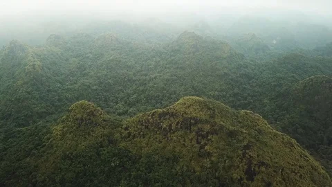 Aerial View of mountains in Cat Ba National Park, Vietnam Stock Footage 92355382