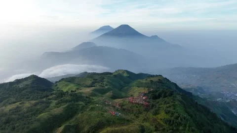 Aerial View of Mountains in Central Java from Mount Prau, Indonesia Video stock 276519632