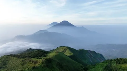 Aerial View of Mountains in Central Java from Mount Prau, Indonesia Stock Footage 276525115