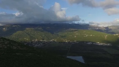 Aerial view mountains with clouds and coastline Stock Footage 81500134