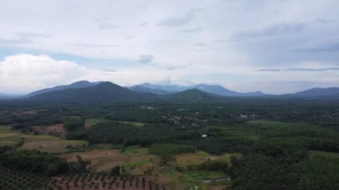 Aerial view of mountains covered in clouds and surrounded by trees Stock Footage 288993521