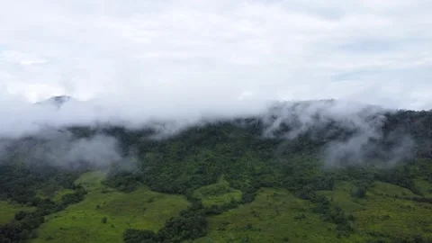 The aerial view of the mountains covered in clouds looks beautiful, piercin.. Stock Footage 301686692