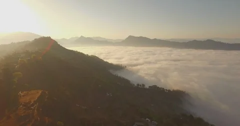 Aerial View of Mountains during Sunset in Katheri, Nepal Stock Footage 90402206