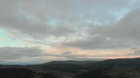 Aerial View Of Mountains, Forests, Clouds, And Sunset. Vidéo 300379751