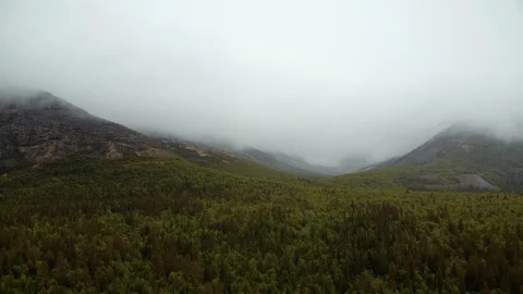 Aerial view of the mountains. low cloud. dark gloomy atmosphere Stock Footage 119366624